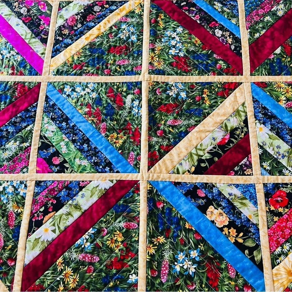 New Handcrafted Double Sided Quilt Hand Pieced Vibrant Scrap-buster String Quilt